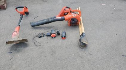 (2) Black And Decker Garden Tools With Battery (1) Echo Gas Blower and Hole Digger
