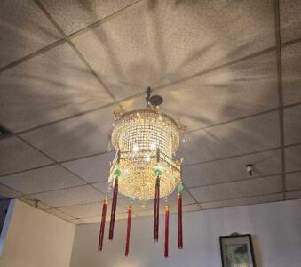 OFFSITE GREAT WALL RESTAURANT -- 19"x 19"x 21" Round Ceiling Crystal Chandelier Light Fixture