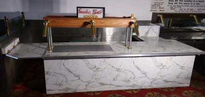 OFFSITE GREAT WALL RESTAURANT -- 10'5&frac12;"Lx 6'8"Wx 4'11"H Shushi Bar Corner Food Line w/ Side Door