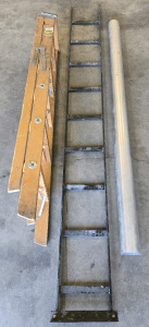6FT Wood Ladder , 4&frac14;"&oslash; x 83&frac34;"L Galvenized Steel Tubing , 111&frac12;"L x 12"W Server Cable Routing Ladder Rack