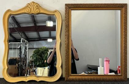 Wood Framed Mirror W/ Designs & Vintage Themed Mirror