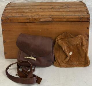 Small Wooden Chest w/ Various Pouches & Gun Cleaning Supplies / 13&rdquo; L x 23.5&rdquo; W x 14.5&rdquo; H