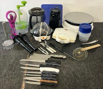 Kitchenware Including Electric Can Opener, Waffle Maker, Cutter, Knives & More