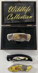 (3) Folding Knives With Wildlife Details
