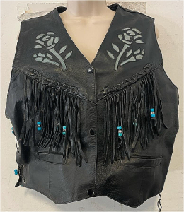 Leather Vest W/ Rose Design (No Size)
