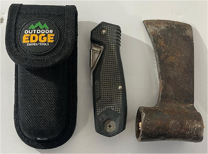 (2) Pocket Knives & Axe Head
