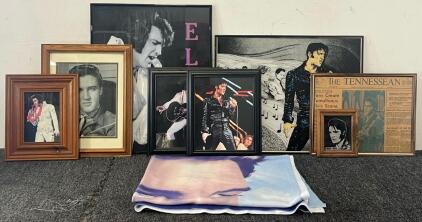 (8) Elvis Presley Framed Memorials & Photos & Elvis Presley Blanket