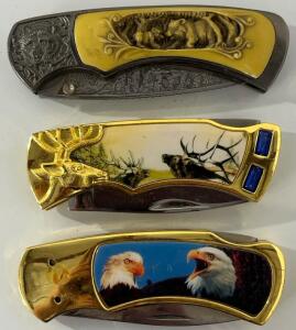 (3) Knives Featuring Bears, Elk & Eagles