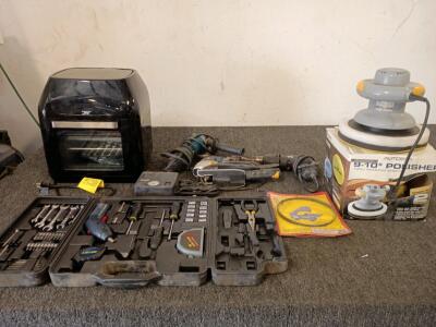 9"-10" Autospa Polisher, Black & Decker Power Drill, Ryobi Corded Skill Saw, Hercules Corded Grinder, (74 Piece) Home Tool Set, Power Air-Fryer Pro And Much More