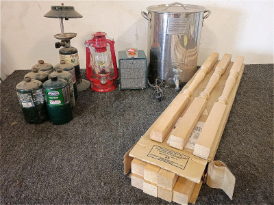 Masterbuilt Butterball XL Electric Turkey, (10) Pine Table Legs or Staircase Spindles, Patton Portable Electric Heater, Vintage Kerosene Lantern, Propane Lantern w/7 Propane Canisters