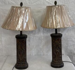 (2) Vintage Wooden-Base Lamps