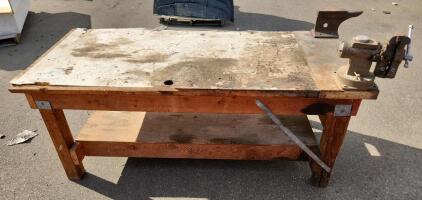 Workbench with Vise and Anvil, 72x30x34 inches, Wood and Metal