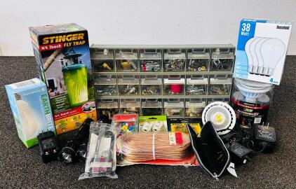 Small Parts Organizers, Light Bulbs And LED Bulbs, Fly Trap, Hardware Flashlights And More
