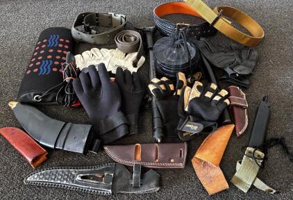 Gloves, Belts, Massager, Knife Sheaths, Guardforce Walking Stick, And More