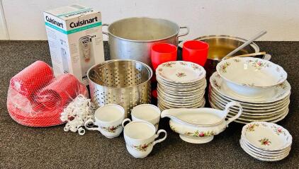 Fine China Dishes, Pots, Power Cut Can Opener, Plastic Picnic Dish Set