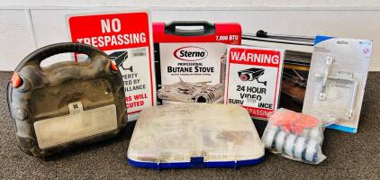 Sterno Butane Stove, Black And Decker Sander/ Polisher, No Trespassing Signs, Tile Cutters And More
