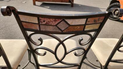 Set of 4 Rustic Dining Chairs, Metal Frame, Decorative Tile Backrest
