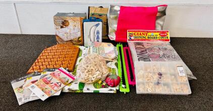 Arts And Crafts Lot Includes: Wooden Letters, Iron Board Cover, Bags, Tic Tac Toe Shot Game And Much More