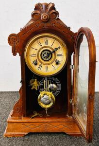 Antique Calypso Mantle Clock By Wm. L. Gilbert Clock With Key (13"x 4.5"x 19")