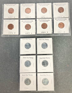 (6) Steel War Pennies, (8) Brilliant Uncirculated Old Lincoln Cents