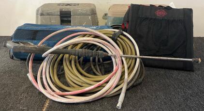 Pressure Washer Hoses & Attatchment, (2) Multi Purpose Toolboxes, Air Mattress Pad & Outdoor Seat