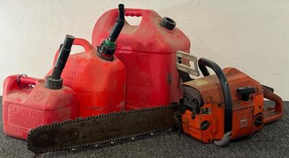 Husqvarna 266XP Chainsaw, 5Gal Gasoline Can, 2Gal Gasoline Can & 1Gal Gas Can