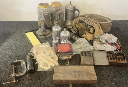 Tie Down Straps, Grease Gun, Air Sander, Aluminum Paint Cups, Starrett No. 224 Micrometer Caliper Set AA & More