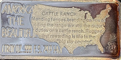 &ldquo;America The Beautiful&rdquo; Troy 1oz .999 Silver &ldquo;Cattle Ranch&rdquo; Bar