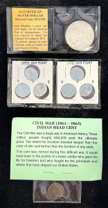 Civil War 1861-1865 Indian Head Cent, (6) Steel War Head Pennies, Old Mexican Silver Dollar