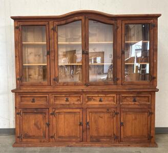 Vintage Solid Wood Display Cabinet & Hutch &ndash; Glass Doors, Ample Storage, Rustic Charm