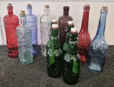 (11) Beautiful Glass Bottles, Could Use A Decor Or For Crafts!