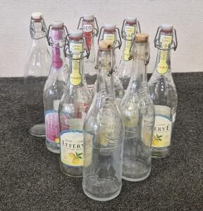(9) Really Cool Glass Bottles, Could Use For Crafts Or Home Decor!