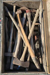 Heavy Duty Wooden Trunk Full Of Axes, Splitting Mauls, Wedges And Lots More