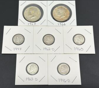 1946-1967 U.S. Mint Dimes & Half Dollars, Multiple Years, Silver Composition