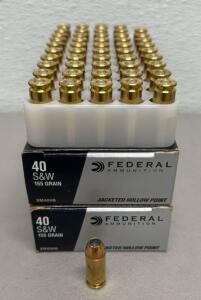 (100 Rounds) Federal .40 S&W 155 Grain Jacketed Hollow Point Ammo