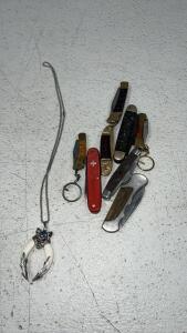 Wolf Pendant , (8) assorted Swiss Knifes
