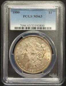 1880 Morgan Silver Dollar, PCGS MS63, $1 Coin, 90% Silver, United States Mint