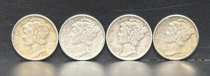 1944 and 1945 U.S. Mercury Dimes, 90% Silver Composition, Winged Liberty Design
