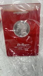 Original Commemorative Dr. Pepper 1885 Morgan Silver Dollar Paperweight