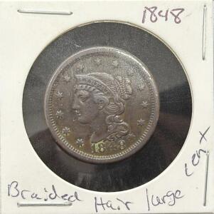 1848 Braided Hair Large Cent Coin - U.S. Mint Copper