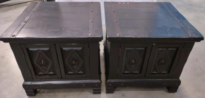 (2) Matching 26"x 26"x 24" Dark Wooden End Tables w/ Cuboards