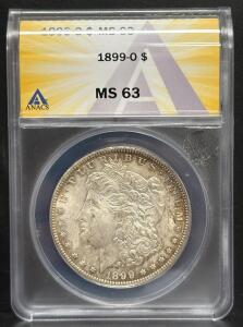 1899-O Morgan Dollar MS 63 ANACS Graded, New Orleans Mint, Certification 7598218
