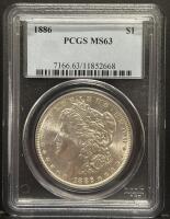 1886 Morgan Silver Dollar, $1, PCGS MS63, Serial: 7166.63/11852668