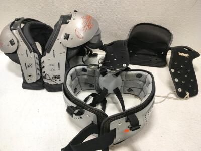 Rawlings CP36R football shoulder pads. (L),Schutt Football Rib Protector,McDavid Football Cowboy Collar<br/>