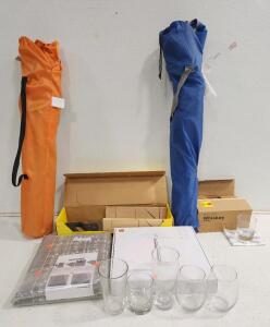 (1) Laptop Raising Floor Stand (1) Luxu Home Whiskey Glasses 6 Set (1) Gray Square Lantern Mat And More