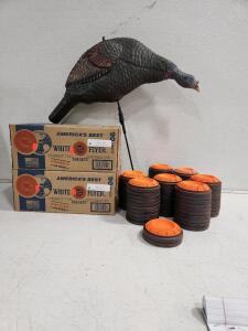 (1) Turkey Decoy (2) Unopened Box of 90 White Flyer Targets (72) White Flyer Targets