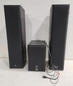 (2) AR PS2262 Floorstanding Loudspeaker (1) Vintage JVC SP-PWA-235 Powered Subwoofer