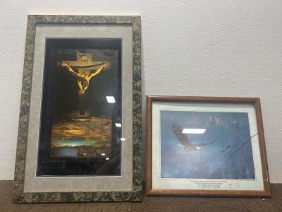 (1) 32&rdquo;x 21&rdquo; Jesus picture (1) 18&rdquo;x22&rdquo; eagle picture
