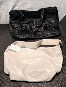 (1) Beige Handbag & (1) Black Duffel Bag