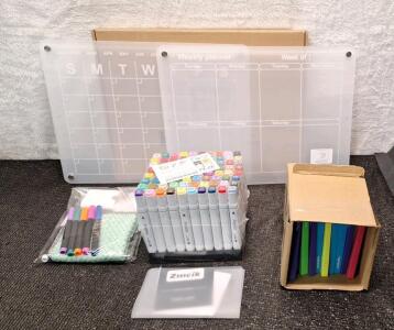(1) Acrylic Monthly / Weekly Planner Board Set, (1) 80-Piece Art Marker Set & (1) 120-Piece Box Of Highlighters
